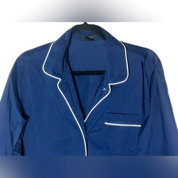 J. Crew Cotton Sleep Shirt with Chest Pocket, Navy with White Piping, Size S - Picture 7 of 13